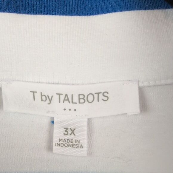 T By Talbots 3/4 Sleeve 1/2 Zip Pullover Plus Size Top In Tropic Stripe Size 3X - Picture 3 of 10